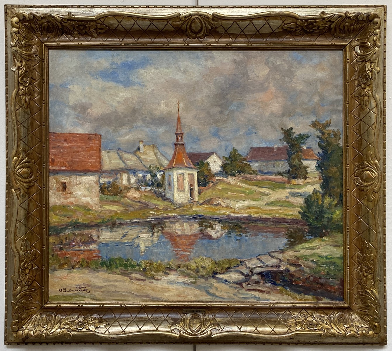 Ota Bubeníček (1871 - 1962) - Náves v Rudné u Mladé Vožice