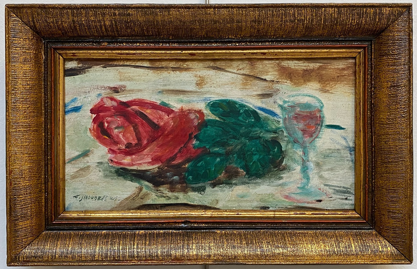 František Jiroudek (1914 - 1991) - Zátiší s růží a sklenicí vína