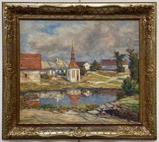Ota Bubeníček (1871 - 1962) - Náves v Rudné u Mladé Vožice