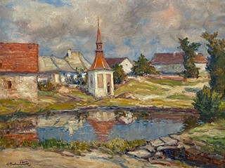 Ota Bubeníček (1871 - 1962) - Náves v Rudné u Mladé Vožice