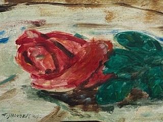 František Jiroudek (1914 - 1991) - Zátiší s růží a sklenicí vína