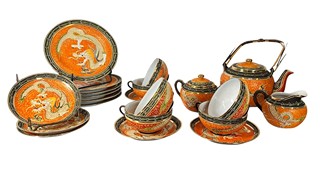 Čínský porcelán- oranžová sada s drakem