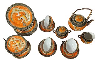 Čínský porcelán- oranžová sada s drakem
