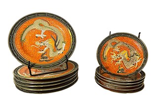 Čínský porcelán- oranžová sada s drakem