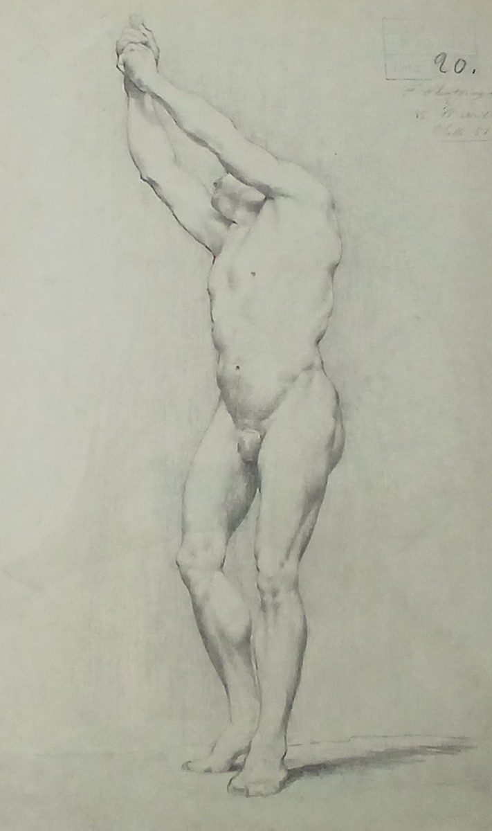 Belgian mužský akt Akademie, signovaný a datovaný, pastel na papíře, cca 1884