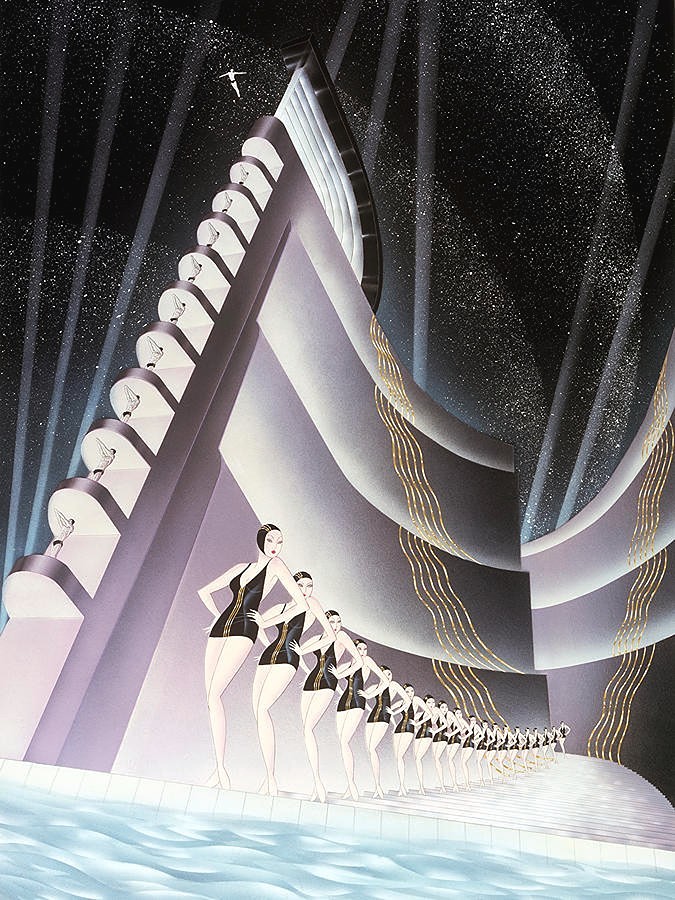Získejte kus historie newyorského Světového obchodního centra (World Trade Center) – Art deco litografie s názvem „Aquacade“ od Robert Hoppe
