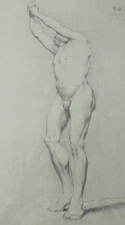 Belgian mužský akt Akademie, signovaný a datovaný, pastel na papíře, cca 1884