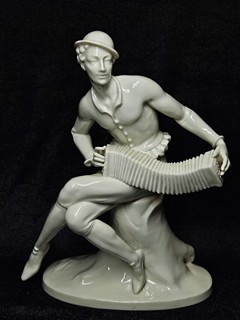Hugo Meisel Art deco porcelánová socha Harlekýna, Rosenthal
