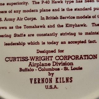 Sběratelský talíř s leteckým motivem od firmy Vernon Kilns, USA