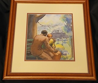 Americká akvarelová malba na papíře od Dorothy Deyrupové – Černošský pár (40. léta 20. století)