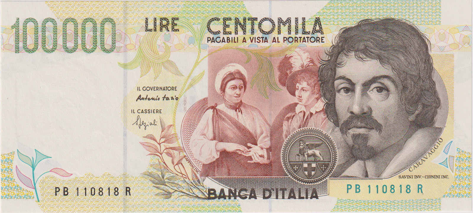 UNC | Italy, 100.000 Lire 6. 5. 1994, series PB - R, Fazio - Speziali (a notable variant—the Gigante catalogue lists only the Fazio–Amici signatures for the series letter B), Pick 117b, Gig BI85B
