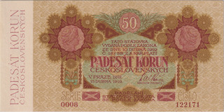 aUNC | 50 Koruna 1919, series 0008, narrow serial number, graded by PMG 58 - Choice About Unc, exceptional condition, BKK 11a, Václ 11a, Hej 11a