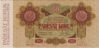 aUNC | 50 Koruna 1919, series 0050, wide serial number, graded by PMG 58 - Choice About Unc, exceptional condition, BKK 11b, Václ 11b, Hej 11b
