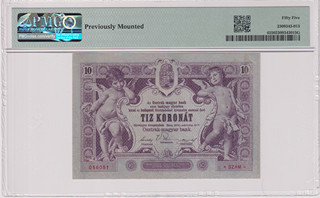 XF+ | 10 Koruna 1900, series 1334, graded by PMG 55 - About Uncirculated, a faint trace of glue, currently a so-called "TOP POP" – the highest-graded specimen globally within the entire PMG database; in beautiful condition, Pick 4, Václ RU1, Hej RU1
