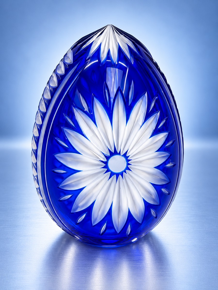 Bohemia Crystal – Dekorativní vejce z kobaltově modrého broušeného křišťálu