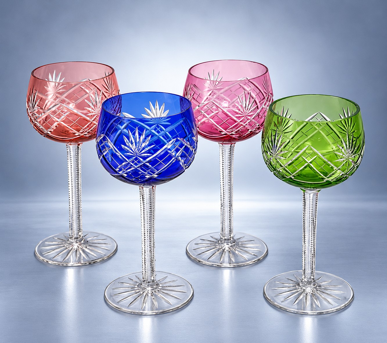 Bohemia Crystal – Souprava čtyř barevných broušených pohárů