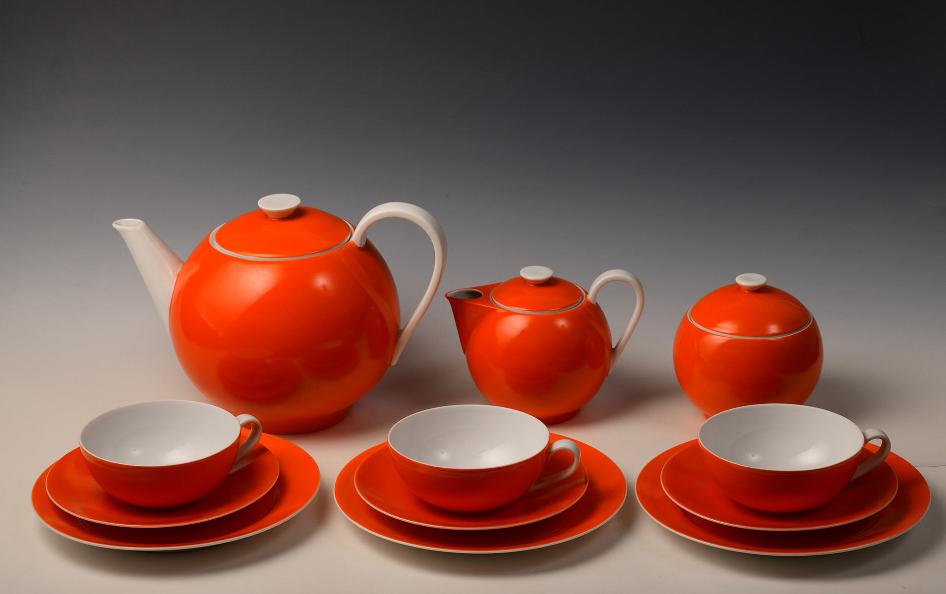 Porcelánový oranžový čajový servis