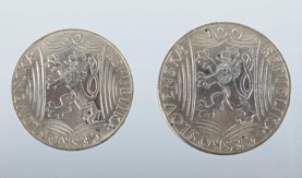 Stříbrné mince: 50 Kč a 100 Kč J. V. Stalin