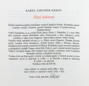 Bibliofilie "Zlatý kolovrat, K.J. Erben - 4 grafické listy Jindřich Pileček"