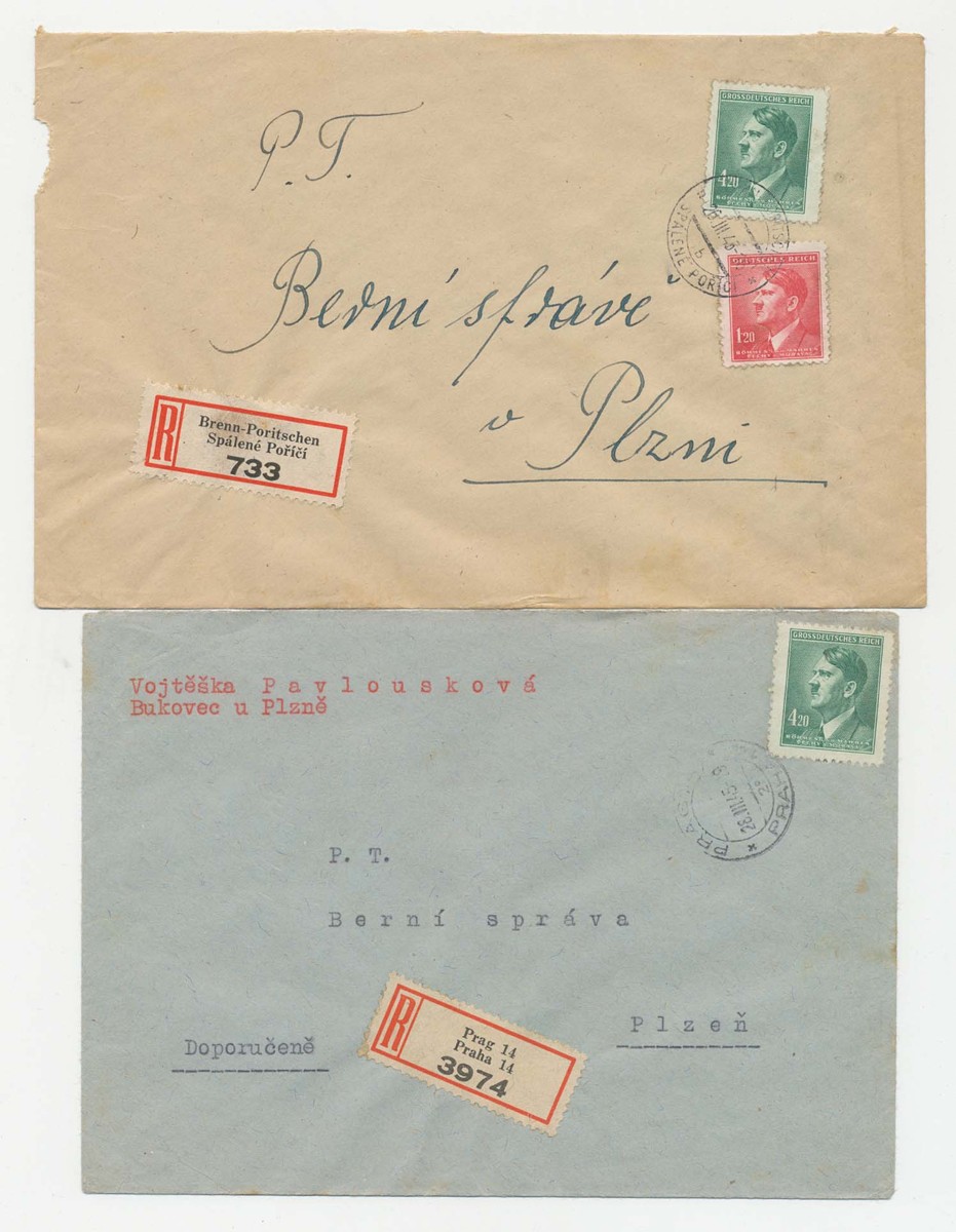 2 ks R-dopisů vyfr. m.j. zn. 4.20K Hitler