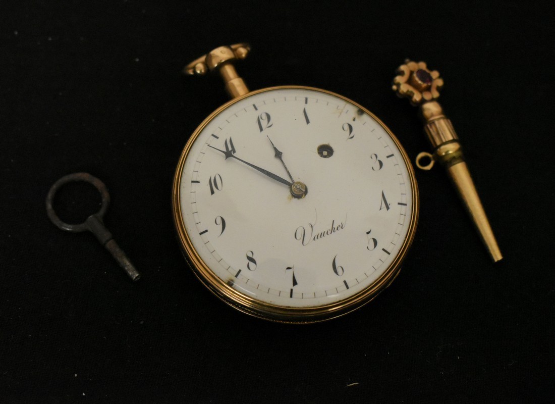Kapesní zlaté špindlové hodinky Vaucher
