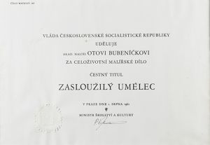 Bubeníček Ota, "Dekret k udělení titulu Zasloužilý umělec"