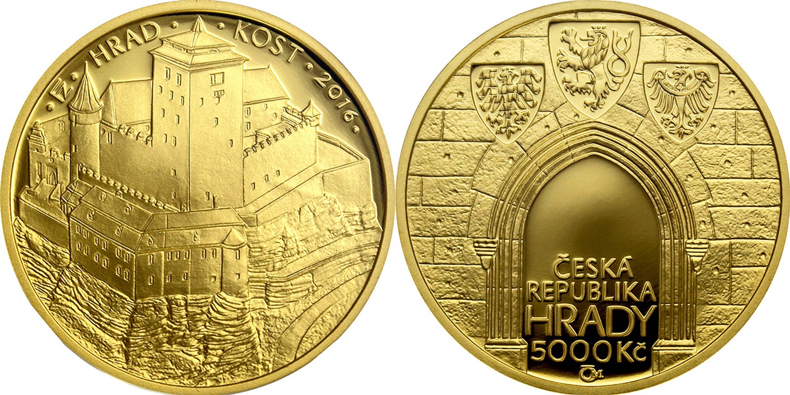 Zlatá mince 5000 Kč 2016 | Hrad Kost PROOF