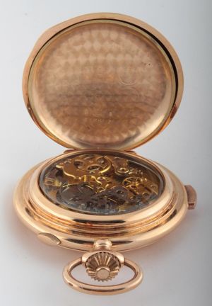 Zlaté bicí kapesní hodinky s chronografem, lunárem a kalendářem