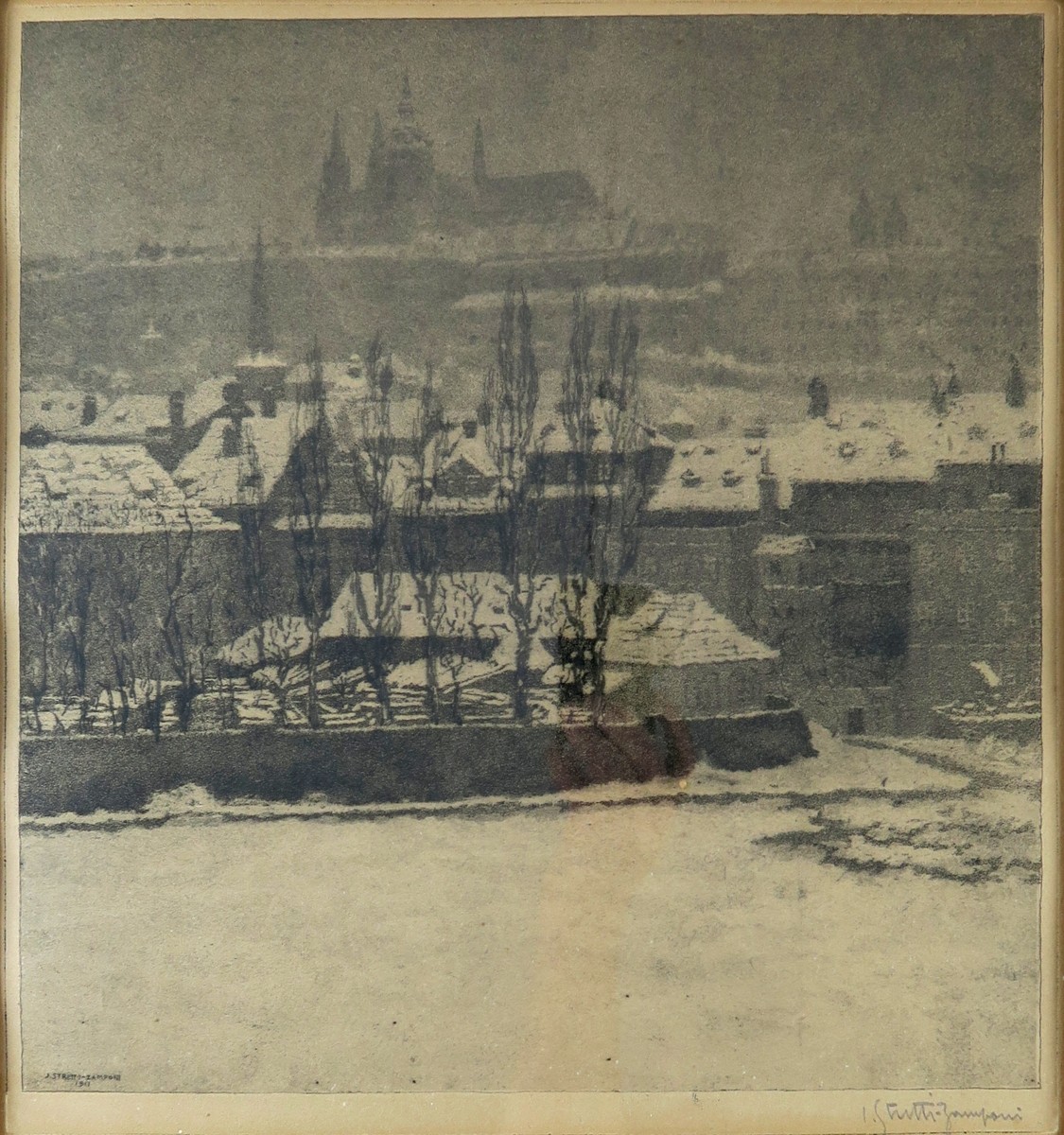 Jaromír Stretti - Zamponi (1882 - 1959) - Pohled na Pražský hrad v zimě