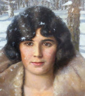 Rudolf Vojtěch Špillar (1878-1949) - Portrét dívky s kožešinovým límcem v zimním lese