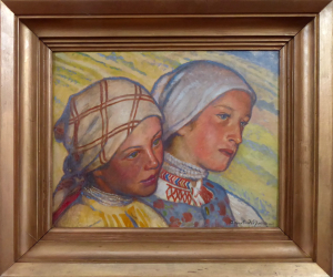 František Hofman (1891-1969) - Portrét dvojice dívek v kroji se šátkem