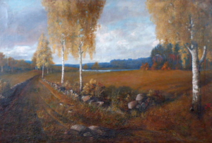 Velká secesní podzimní krajina z roku 1901