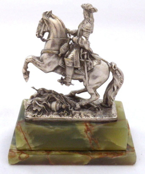 Postříbřená jezdecká soška prince Evžena Savojského 