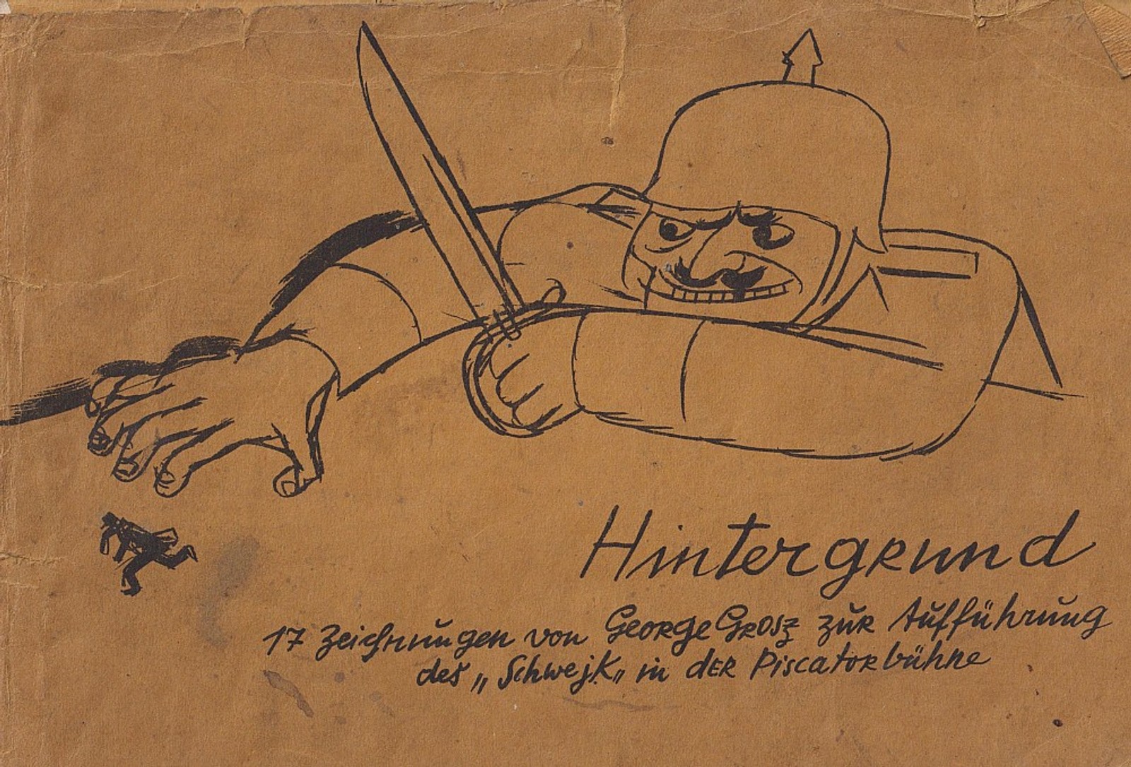 George Grosz - Hintergrund (17 Zeichnungen zur Aufführung des Schwejk in der Piscator-Bühne)