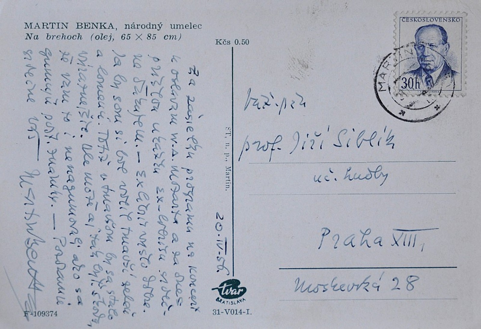 Martin Benka - Korespondence, pohlednice