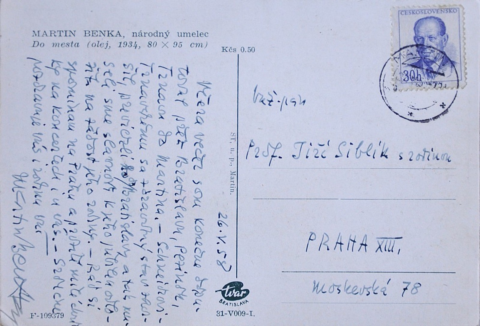 Martin Benka - Korespondence, pohlednice