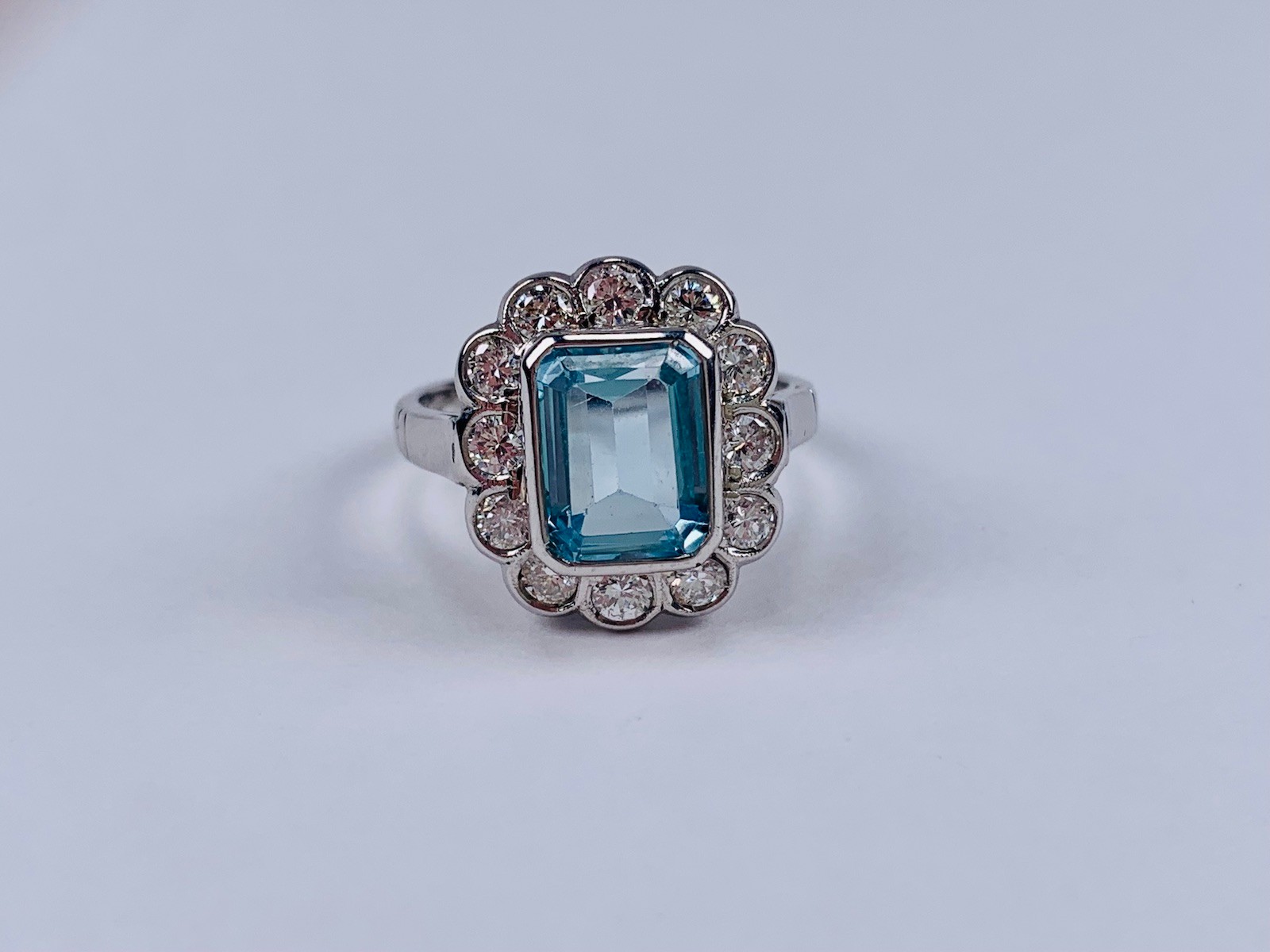 Prsten s diamanty a akvamarínem | Art deco