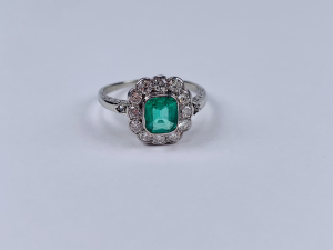 Prsten s diamanty a smaragdem | Art deco | Rakousko-Vídeň