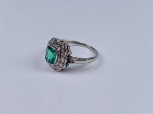 Prsten s diamanty a smaragdem | Art deco | Rakousko-Vídeň