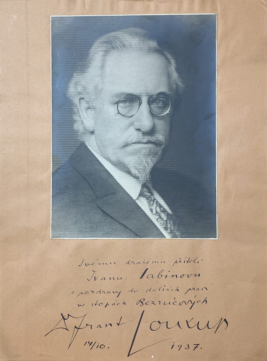 Soukup František (1871-1940) politik a novinář | zvětšenina fotografie s originálním podpisem a dedikací Ivanu Sabinovi