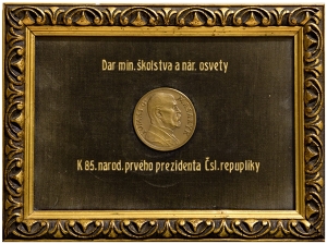 Španiel Otakar | Plaketa k výročí 85. narozenin TGM