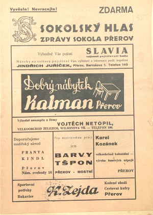 Sokol  | Konvolut 4 sokolských položek (plakát, časopis Sokolský hlas, dopis...)