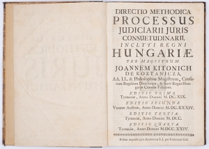 Ivan Kitonić (1561-1619): DIRECTIO METHODICA PROCESSUS JUDICIARIJ JURIS CONSUETUDINARIJ, INCLYTI REGNI HUNGARIAE