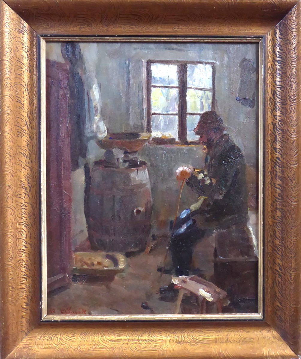 OLDŘICH LASÁK (1884-1968) - SEDÍCÍ MUŽ VE SVĚTNIČCE