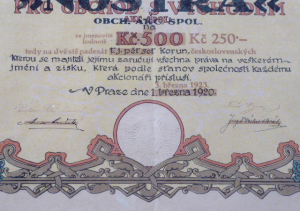 1 AKCIE ČESKOSLOVENSKÉ SPOLEČNOSTI PRO OBCHOD S VÝCHODEM - Obchodní a.s. "Nostra" na 500 korun čsl.