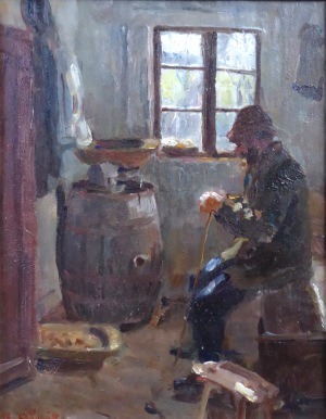 OLDŘICH LASÁK (1884-1968) - SEDÍCÍ MUŽ VE SVĚTNIČCE