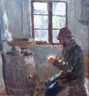OLDŘICH LASÁK (1884-1968) - SEDÍCÍ MUŽ VE SVĚTNIČCE