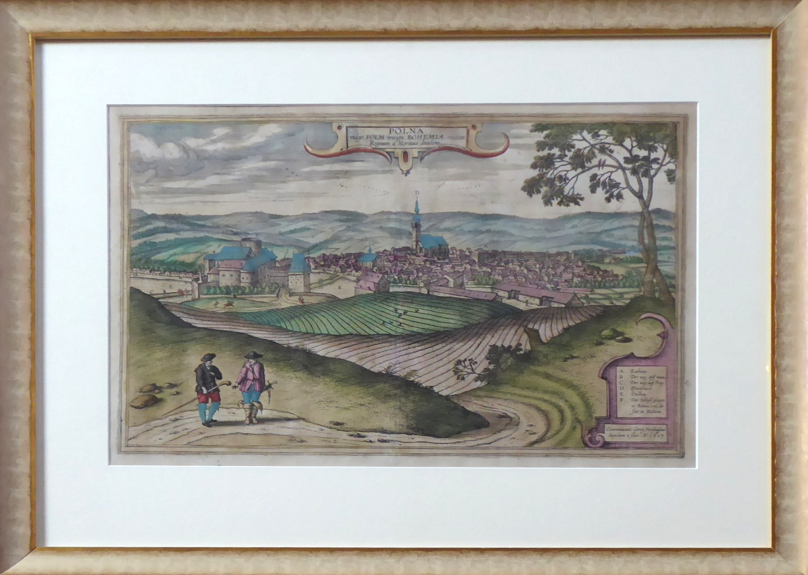 GEORG HUFNAGEL též JORIS HOEFNAGEL či HOFNAGEL ( 1542-1600) - POHLED NA MĚSTO POLNÁ, KOLOROVANÝ MĚDIRYT, 1617