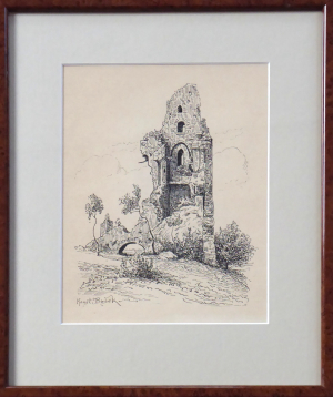 KONSTANTIN BUŠEK (1861-1938) - ZŘÍCENINY HRADNÍHO PALÁCE DRAŽICE, PEROKRESBA