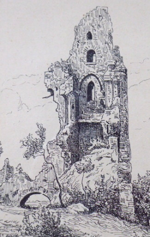 KONSTANTIN BUŠEK (1861-1938) - ZŘÍCENINY HRADNÍHO PALÁCE DRAŽICE, PEROKRESBA